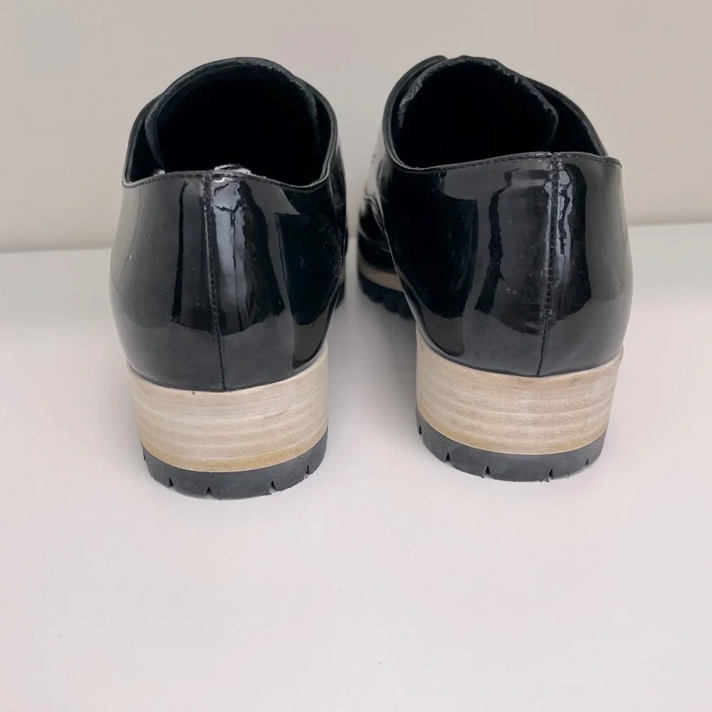 Miu Miu Black Patent Leather Derby Loafers Size 37.5 quiet luxury modern preppy